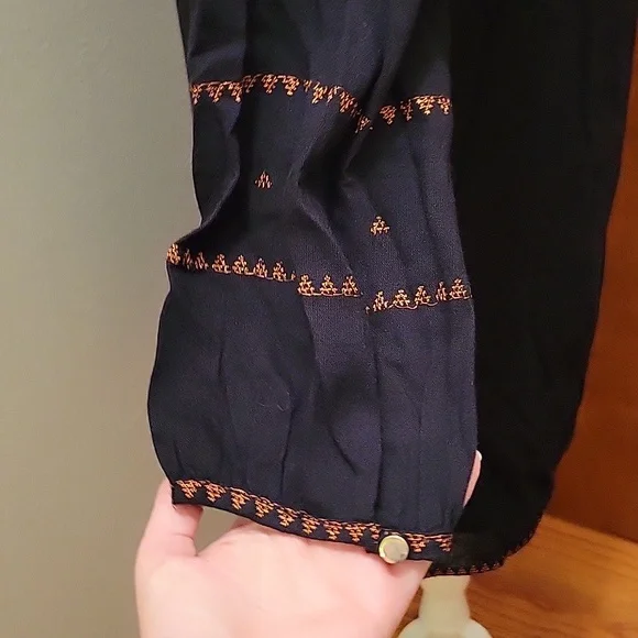 Madewell | Black Embroidered Signal Dress with Orange Stitching in size Small - Picture 6 of 11